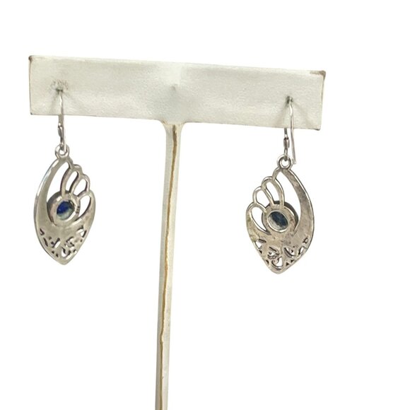 Sterling Silver Lapis Gemstone Dangle Earrings With Intricate Filigree Design Bo - Picture 5 of 10